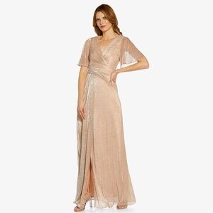 Adrianna Papell | Like-New Metallic Mesh Draped Gown In Rose Gold Size 12